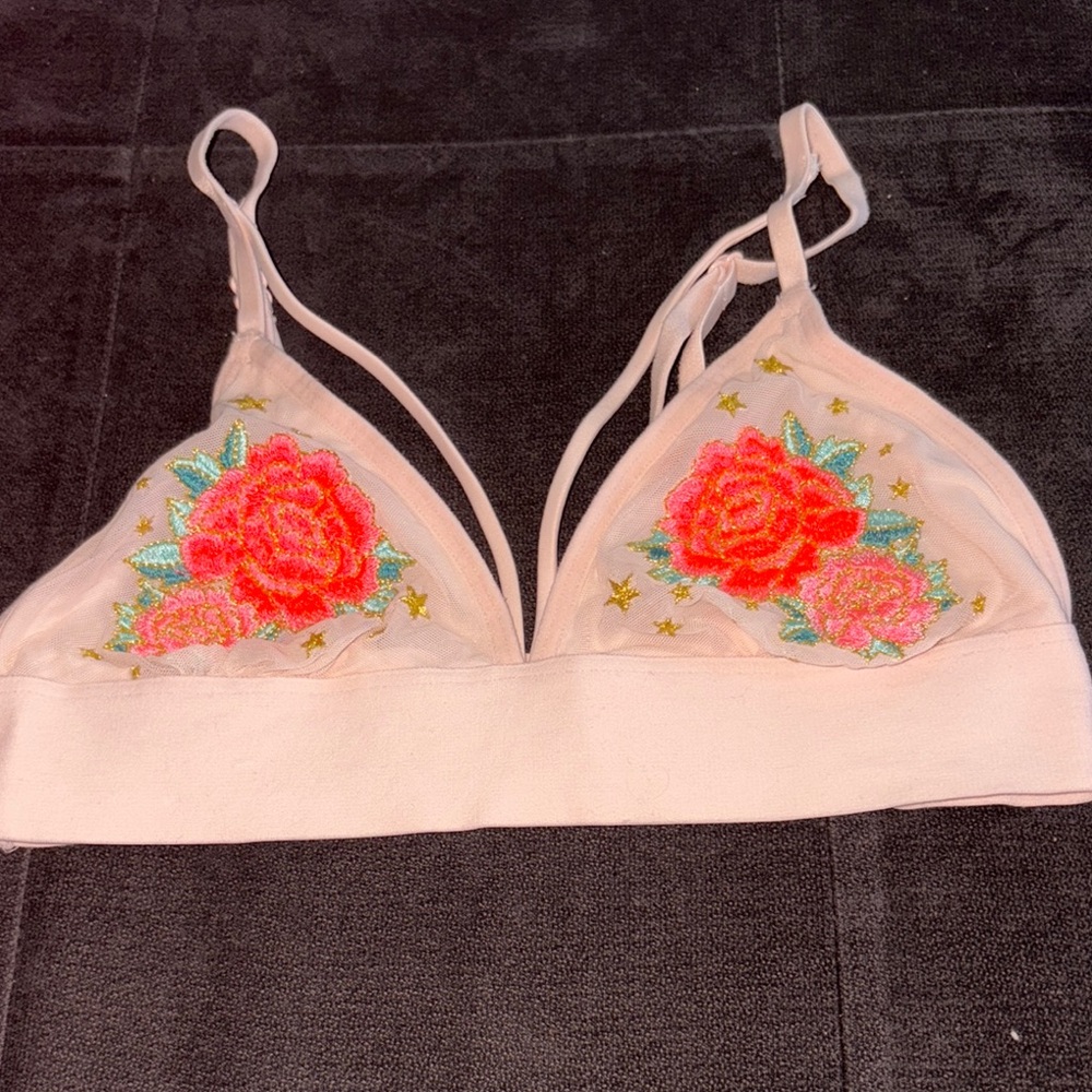 Floral Embroidered Bralette - Pink size XS